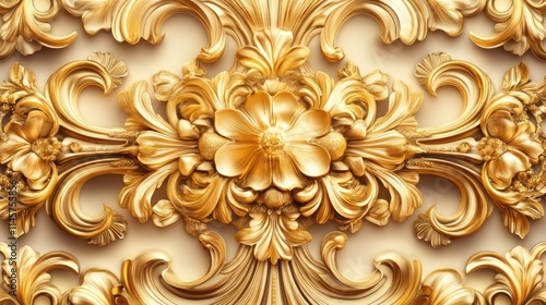 Intricate golden baroque ornaments with floral motifs showcasing elegance and luxury in decorative art and design elements.