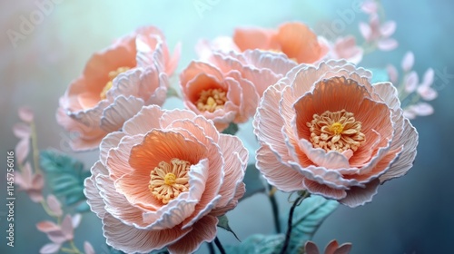 Elegant handmade paper flowers in soft pastel shades for home decoration and craft projects.