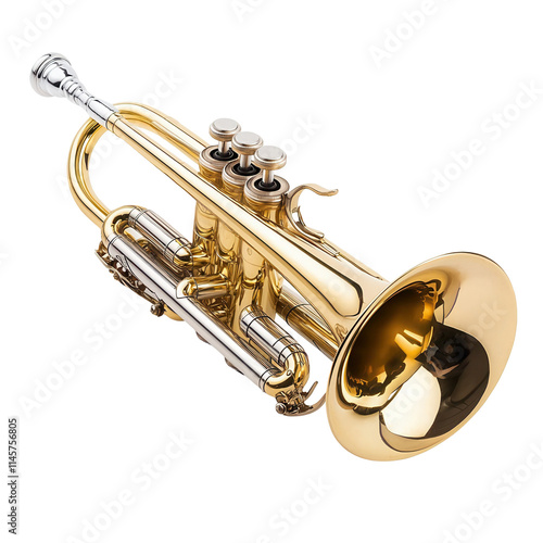 Brass trumpet transparent background musical instrument studio setting close-up view vibrant design photo