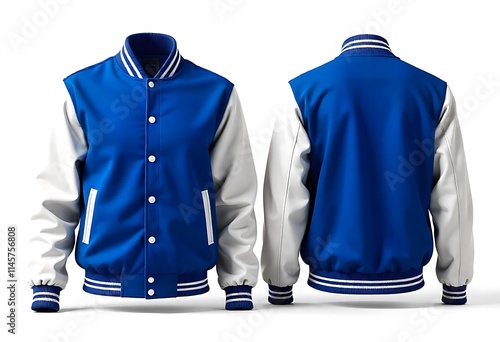 Blue and White Varsity Jacket: Front & Back Views