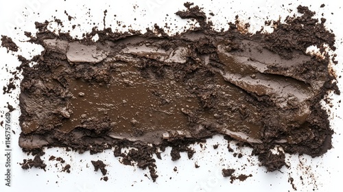 Texture of wet mud isolated on white background, stains. Top view, clipping path.