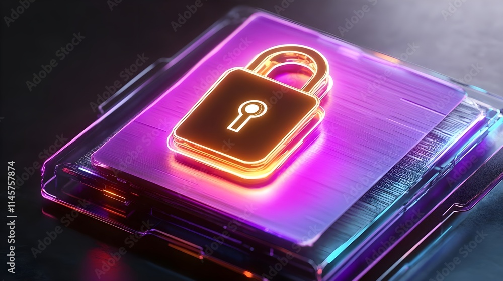 neon padlock cyber security concept - neon and glowing effects neon padlock cyber security concept - neon and glowing effects