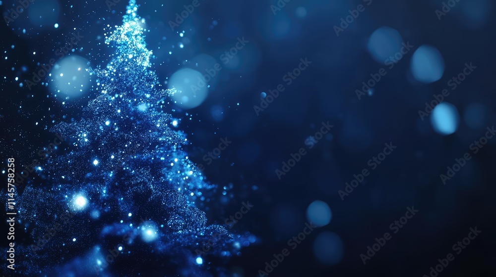 Christmas tree illuminated with soft blue lights on a blurred background ideal for holiday greeting text or decorative purposes Christmas tree illuminated with soft blue lights on a blurred background ideal for holiday greeting text or decorative purposes