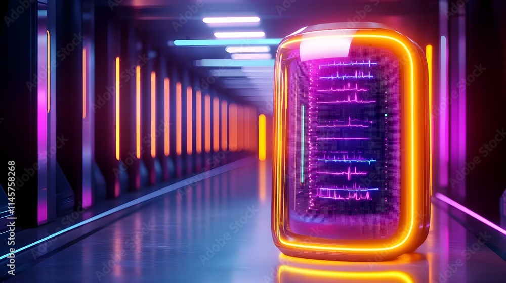 neon server room, futuristic tech, ai data - cyberpunk aesthetics neon server room, futuristic tech, ai data - cyberpunk aesthetics