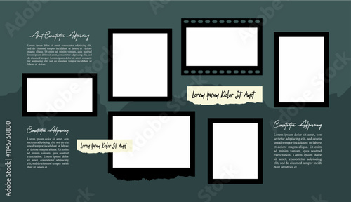 Pictures or photos frame collage. comics page grid layout abstract photo frames and digital photo wall template