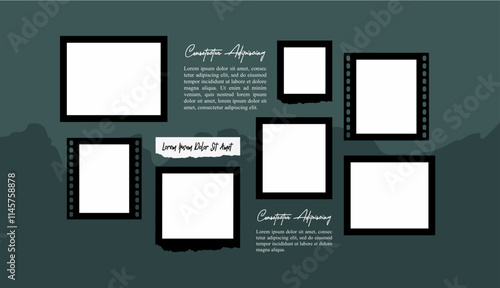 Pictures or photos frame collage. comics page grid layout abstract photo frames and digital photo wall template