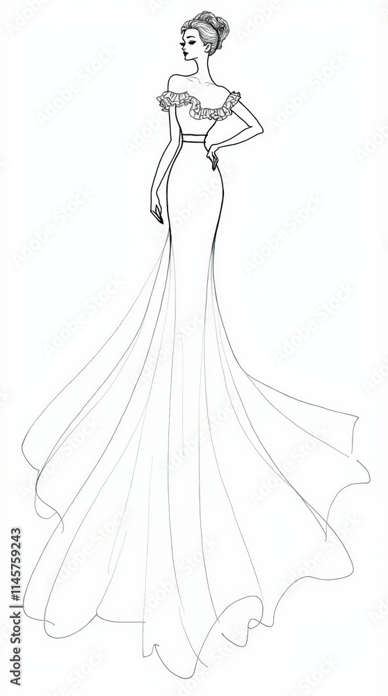 Elegant One-Line Drawing of a Woman in a Flowing Dress Elegant One-Line Drawing of a Woman in a Flowing Dress