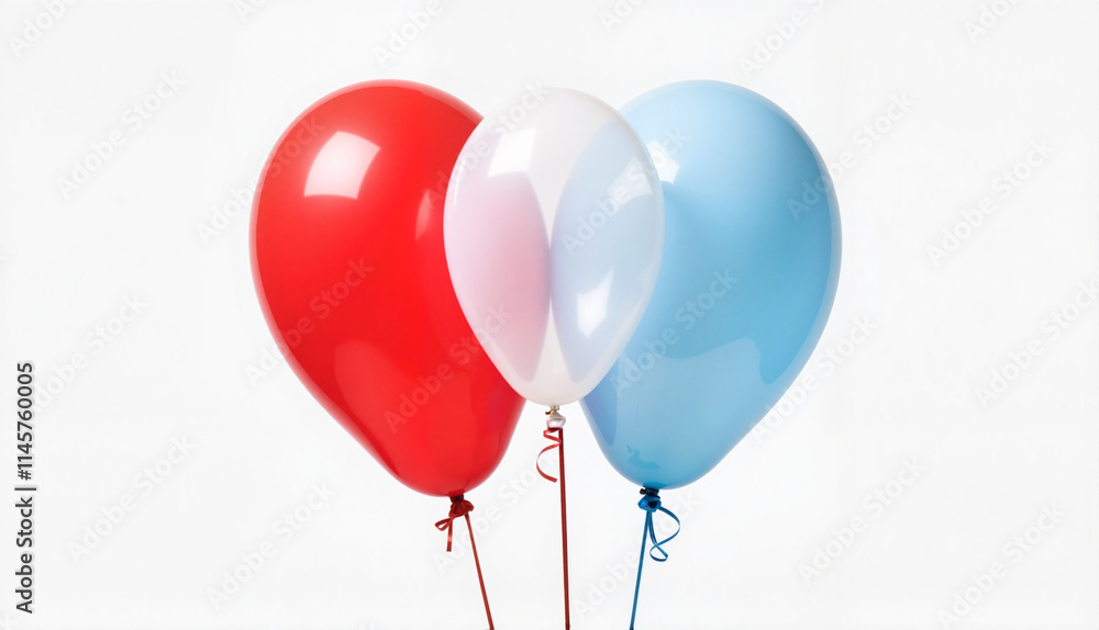 Three colorful balloons in red, white, and blue against a white background Three colorful balloons in red, white, and blue against a white background