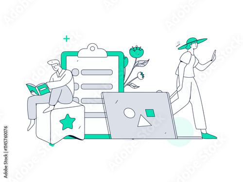 Invite friends to conduct questionnaire flat vector concept operation hand drawn illustration
