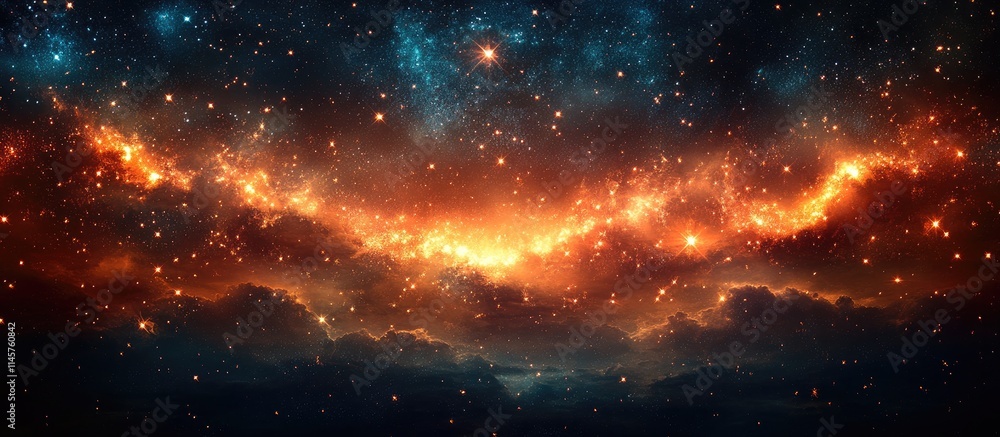 Obraz premium Cosmic Night Sky with Stars and Orange Nebula Concept for Celebratory New Year Background