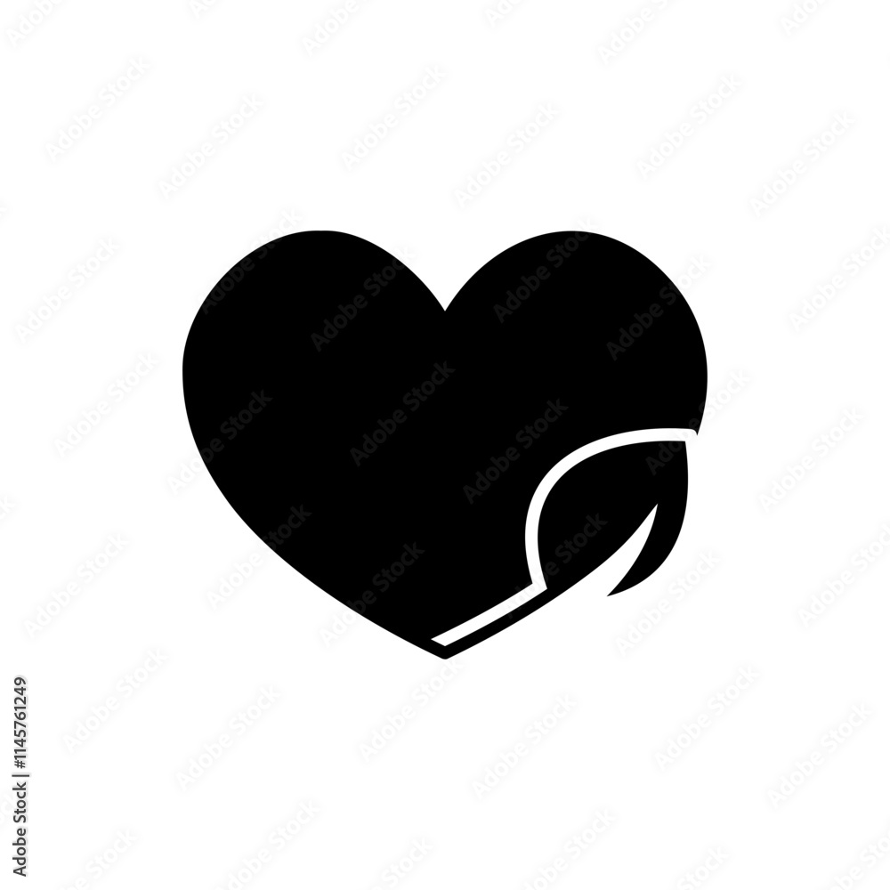 Love ecology icon. Simple solid style. Heart shape and leaves, leaf, organic, eco, vegan, herbal healthcare, nature care concept. Black silhouette, glyph symbol. Vector illustration isolated. Love ecology icon. Simple solid style. Heart shape and leaves, leaf, organic, eco, vegan, herbal healthcare, nature care concept. Black silhouette, glyph symbol. Vector illustration isolated.