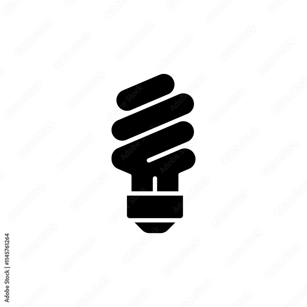 Energy saving light bulb icon. Simple solid style. Lightbulb, led, spiral lamp eco, ecology, power, economy, technology concept. Black silhouette, glyph symbol. Vector illustration isolated. Energy saving light bulb icon. Simple solid style. Lightbulb, led, spiral lamp eco, ecology, power, economy, technology concept. Black silhouette, glyph symbol. Vector illustration isolated.