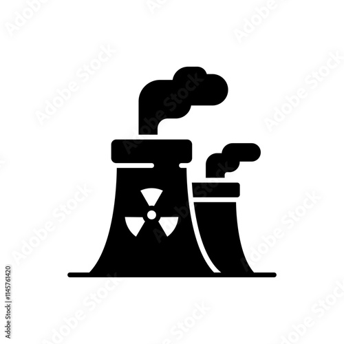 Radiation pollution icon. Simple solid style. Nuclear, power plant, experiment, smoke, industry, environment, technology concept. Black silhouette, glyph symbol. Vector illustration isolated.