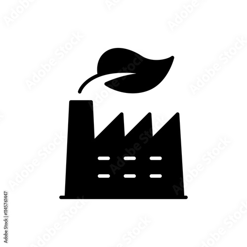 Green industry icon. Simple solid style. Green factory, eco friendly manufacturing and sustainable practices, environment concept. Black silhouette, glyph symbol. Vector illustration isolated.