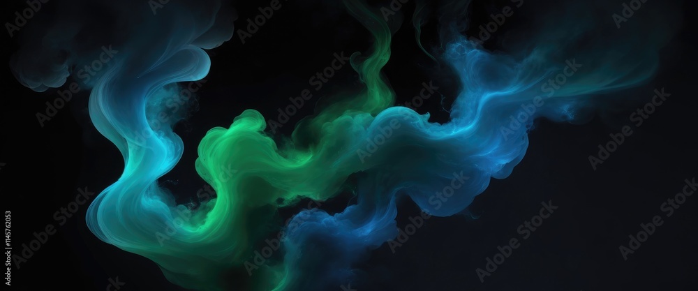 Abstract nebula smoke fire in Green and Blue light isolated on a black background Abstract nebula smoke fire in Green and Blue light isolated on a black background