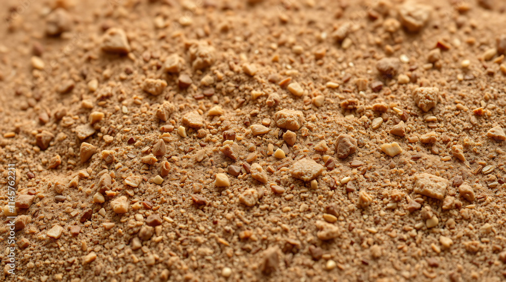 Close Up Texture of Brown Powder Mixture with Crunchy Bits: A Detailed Macro Shot of a Granular Substance Close Up Texture of Brown Powder Mixture with Crunchy Bits: A Detailed Macro Shot of a Granular Substance