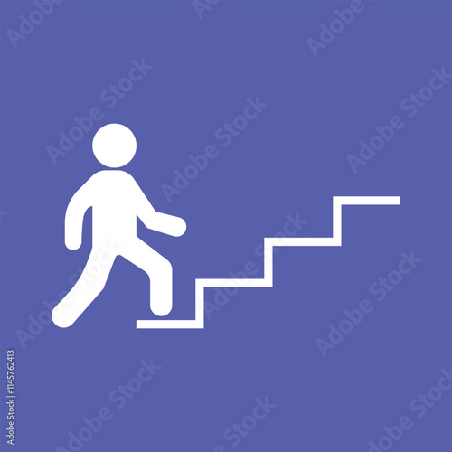 Man climbing up stair sign in blue background	