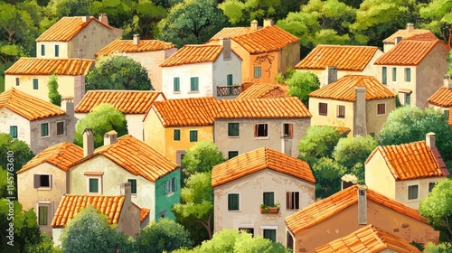 Wallpaper Mural Charming rustic village with terracotta roof houses nestled in lush green woods creating a picturesque rural landscape Torontodigital.ca