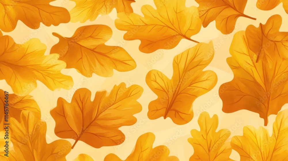 Fototapeta premium Autumn background with yellowing oak leaves creating a warm and colorful seasonal atmosphere for design and decoration purposes