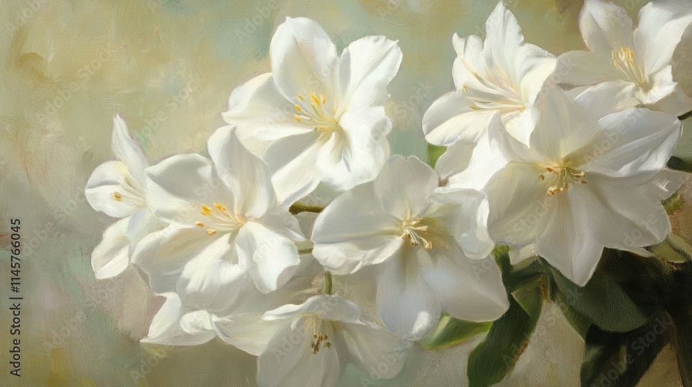 Obraz premium Delicate white flowers gracefully arranged against a soft pastel background evoking tranquility and elegance in nature's beauty.