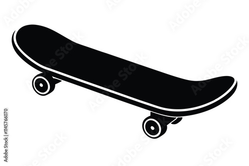 Black and white hand-drawn skateboard icon silhouette isolated on a white background. Skateboard clipart vector silhouette EPS File