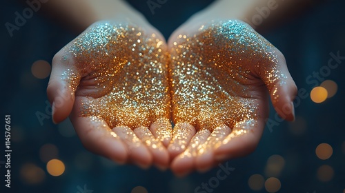 Hands with glitter for hope and prayer. photo