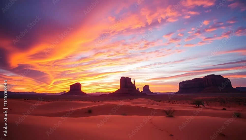 Naklejka premium Monument Valley Sunrise Over Red Sand Dunes