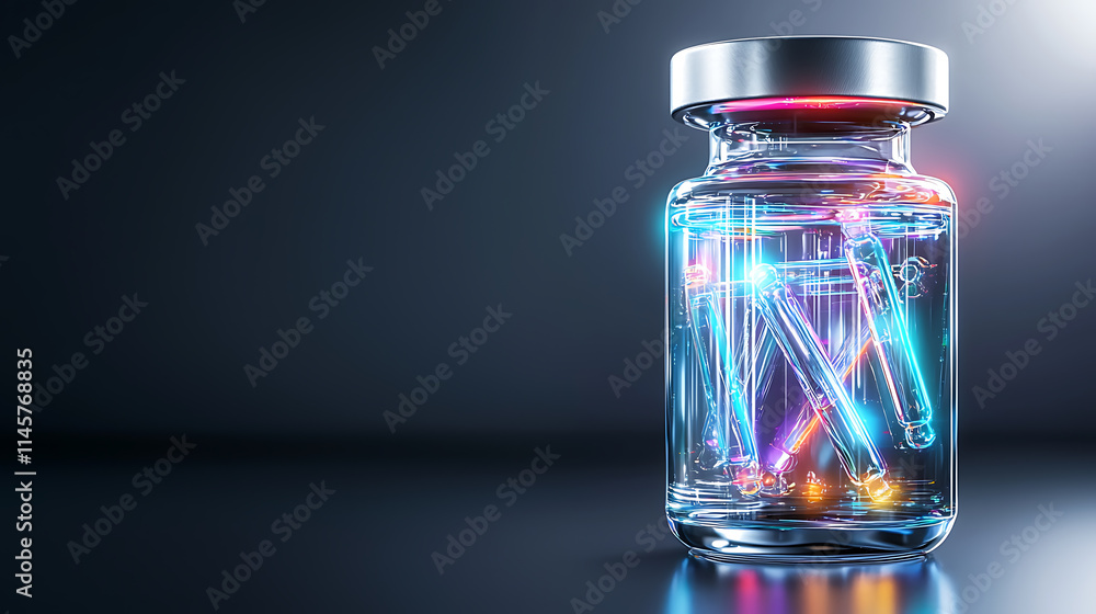 Innovative science experiment with glowing vials laboratory setting product photography dark environment close-up shot Innovative science experiment with glowing vials laboratory setting product photography dark environment close-up shot
