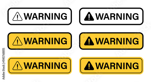 Warning sign with text icon in flat design. Alert, caution concept