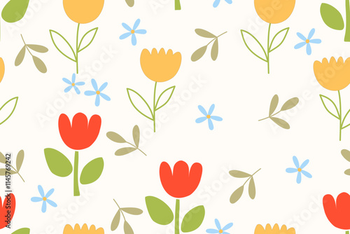 Wallpaper Mural Flower seamless pattern design with beautiful flower and leaves. Flower art. floral and leaf pattern design for fabric, cotton, wallpaper, satin, gift wrap, carpet, background.	 Torontodigital.ca