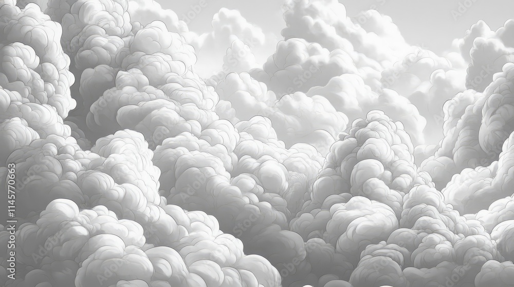 Cumulus clouds in varying shades of grey creating a dramatic and serene sky atmosphere ideal for artistic or environmental themes Cumulus clouds in varying shades of grey creating a dramatic and serene sky atmosphere ideal for artistic or environmental themes