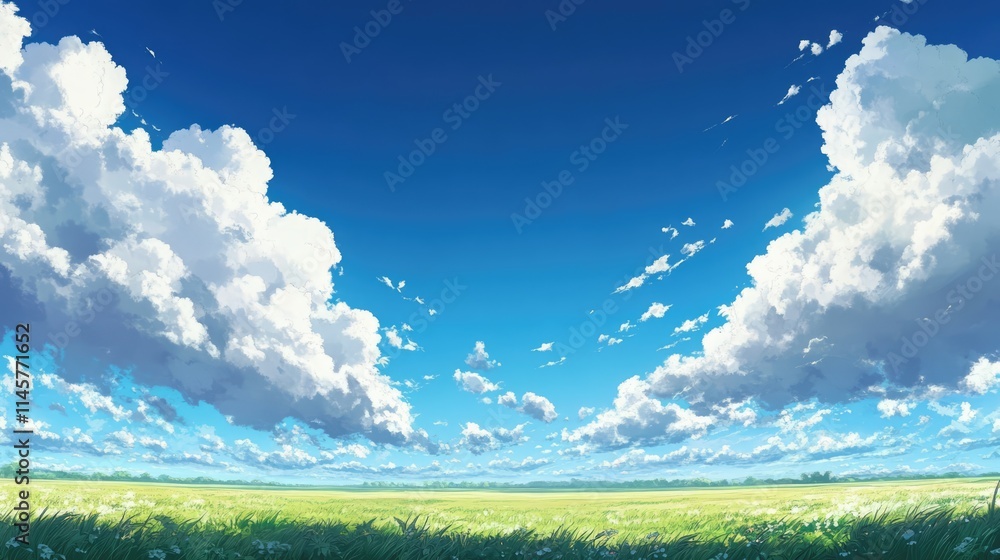 Horizon Line Cloudscape Ideal for Sky Swaps in Property Photography with Clear Blue Skies and Lush Green Field in Foreground Horizon Line Cloudscape Ideal for Sky Swaps in Property Photography with Clear Blue Skies and Lush Green Field in Foreground