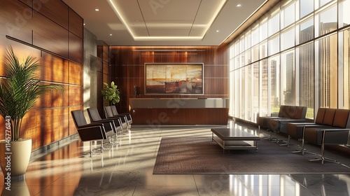 Wallpaper Mural An empty professional conference room interior with modern furnishings, a large table, ergonomic chairs, and ample lighting, ready for productive meetings. Torontodigital.ca