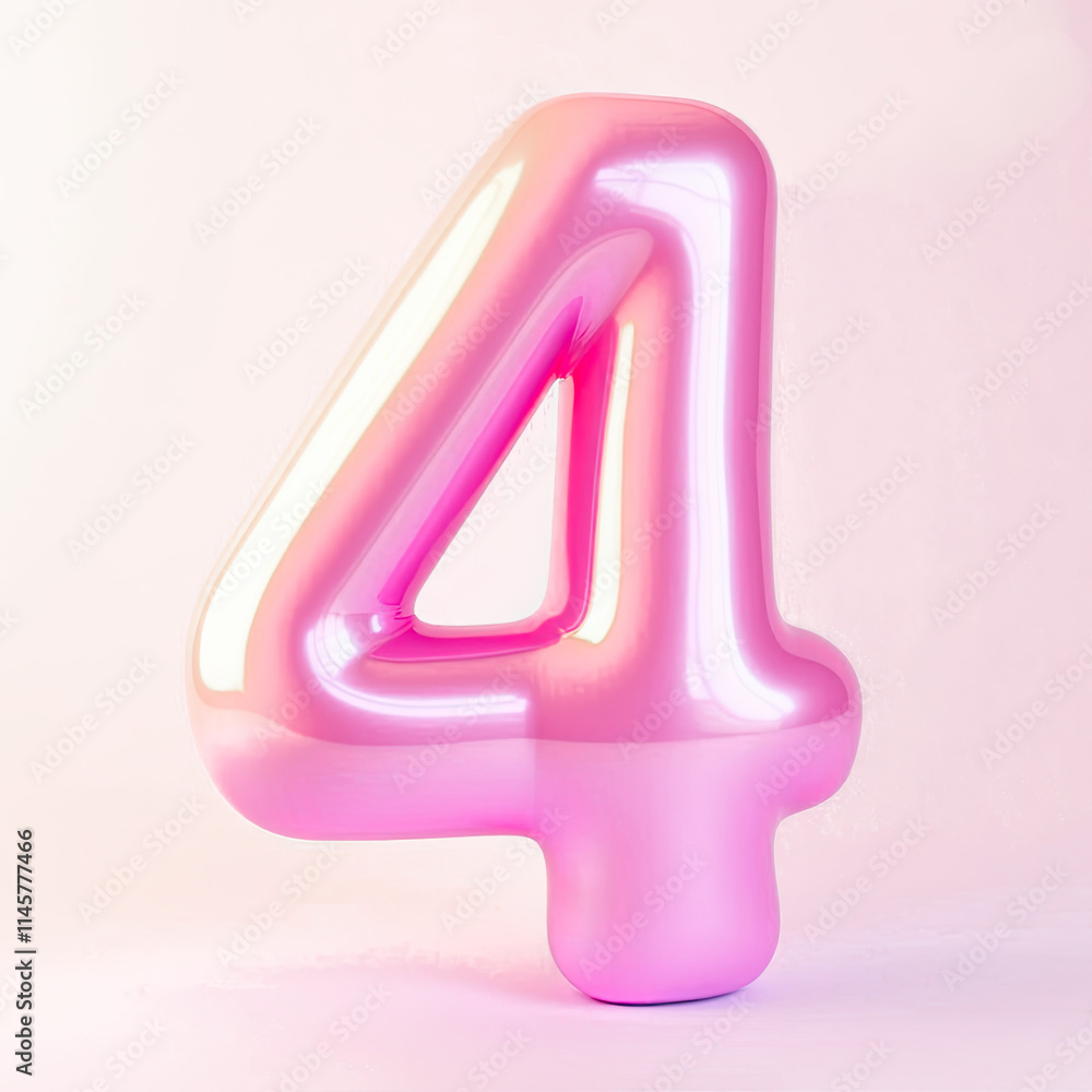 Polished pink number four balloon on soft background for celebration and decoration Polished pink number four balloon on soft background for celebration and decoration