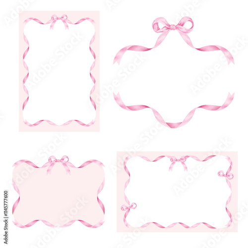 Frame of Ribbons watercolor stye for invitation card, art work, template and so on.