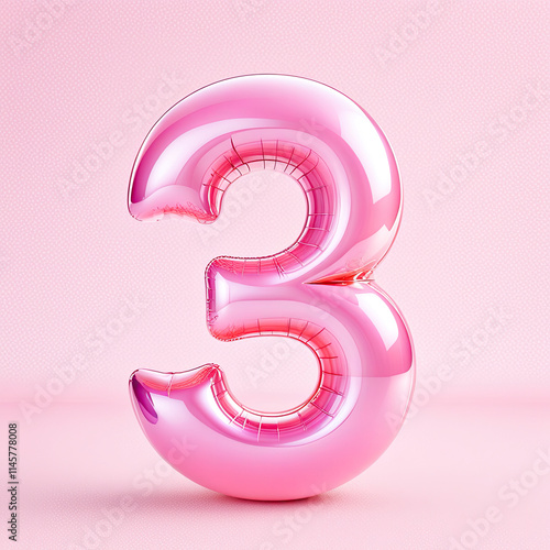 Bright pink number three balloon on pastel background for celebration and decoration