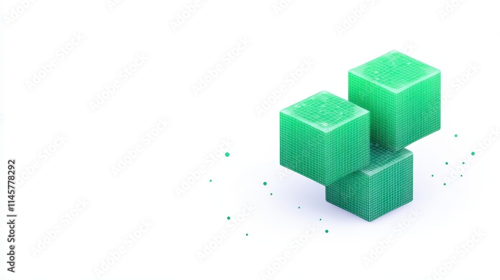 Obraz premium Three translucent green cubes are arranged on a white background, creating a modern and minimalist aesthetic.