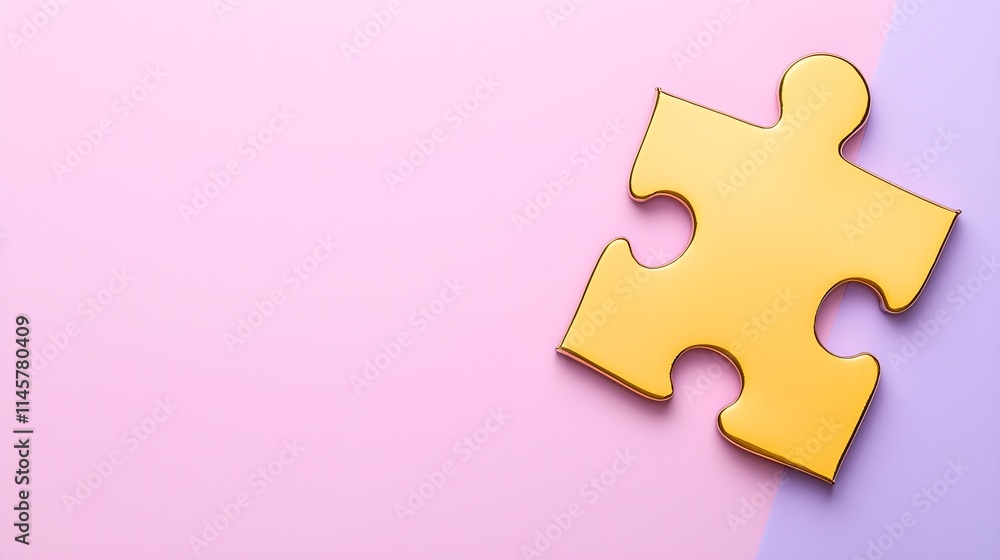 Yellow Puzzle Piece on Pink and Purple Background for Creative Concepts Yellow Puzzle Piece on Pink and Purple Background for Creative Concepts