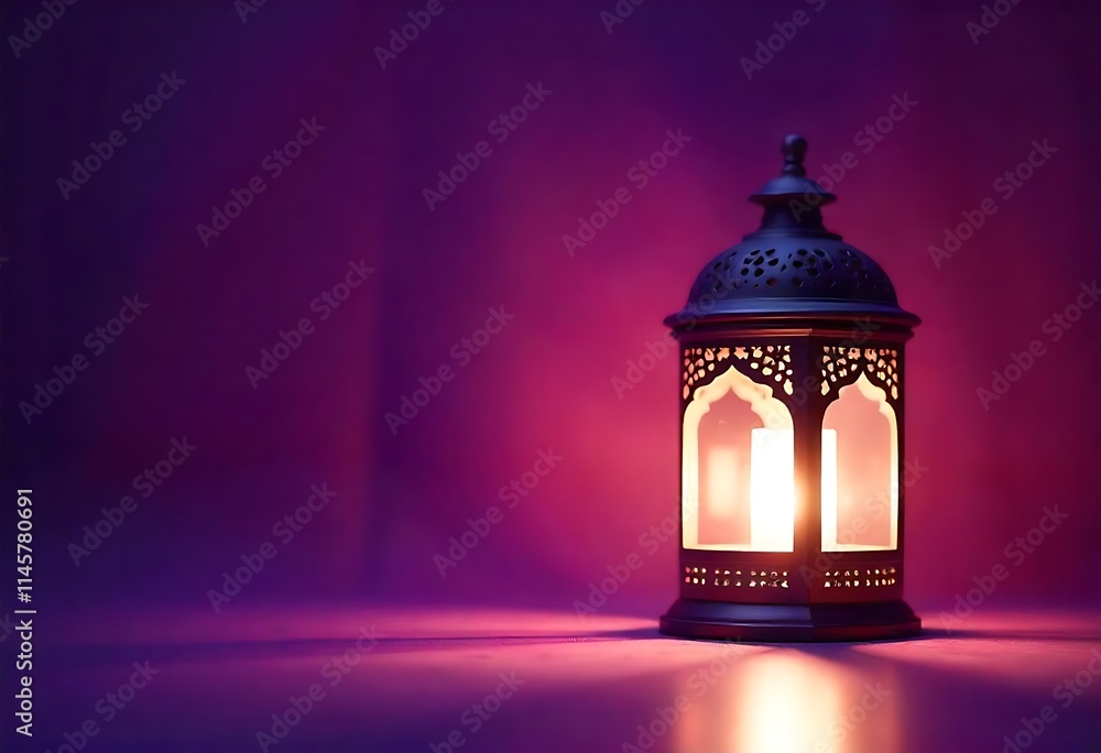 Ramadan Lantern Glow: Purple Background and Warm Light