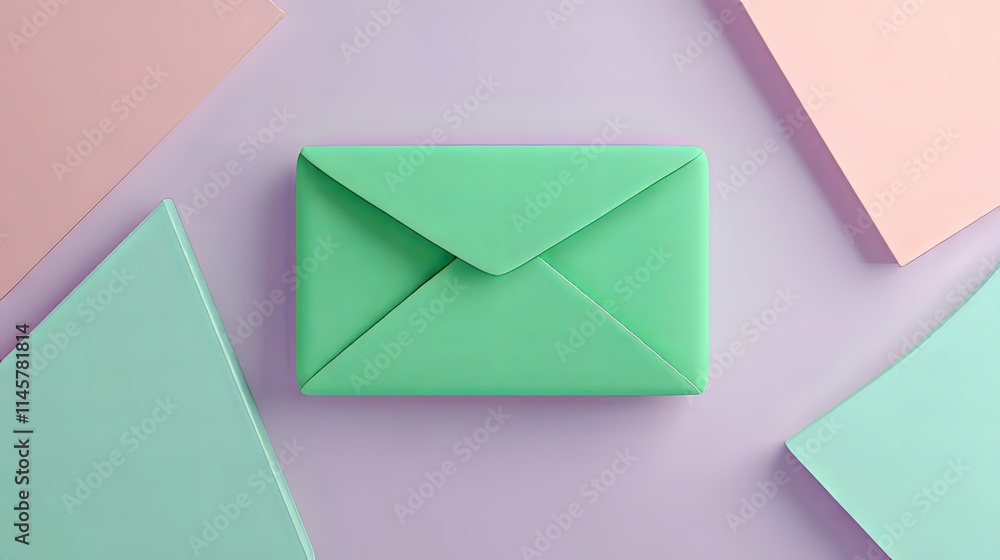 Colorful envelope surrounded by pastel sheets on a soft background. Colorful envelope surrounded by pastel sheets on a soft background.