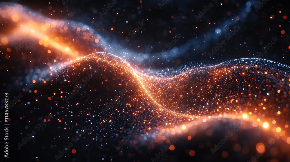 Fototapeta premium Particle connection and data motion symbolize information technology, cyber space, programming, network computing, futuristic internet service, and connectivity.