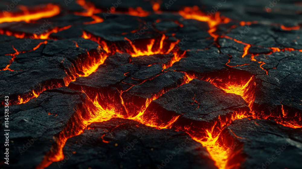 Ground cracks with lava, hot molten magma in breaks on land surface. Vector realistic set of fissure in ground from volcano or earthquake, fractures with liquid lava isolated on black background Ground cracks with lava, hot molten magma in breaks on land surface. Vector realistic set of fissure in ground from volcano or earthquake, fractures with liquid lava isolated on black background