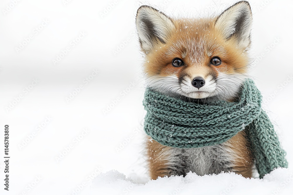 Obraz premium Charming baby fox next to snow pile winter wonderland animal photography outdoor close-up shot cuteness overload