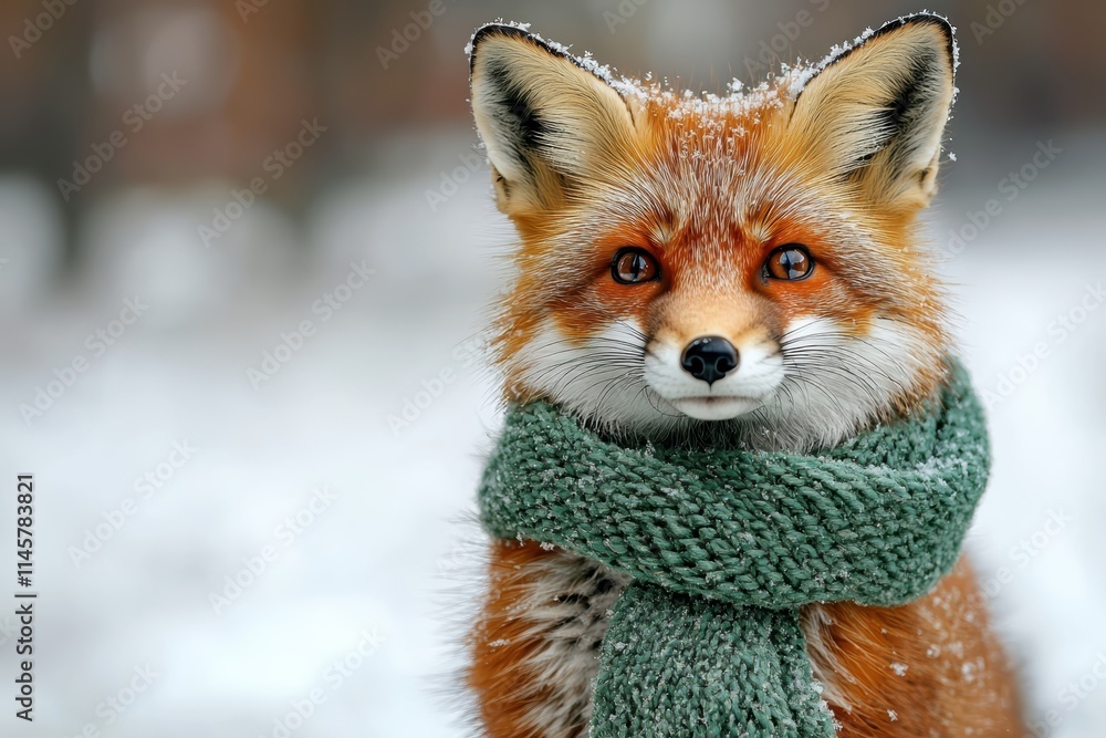 Obraz premium Playful baby fox next to snow pile winter wonderland wildlife portrait serene environment close-up nature's beauty