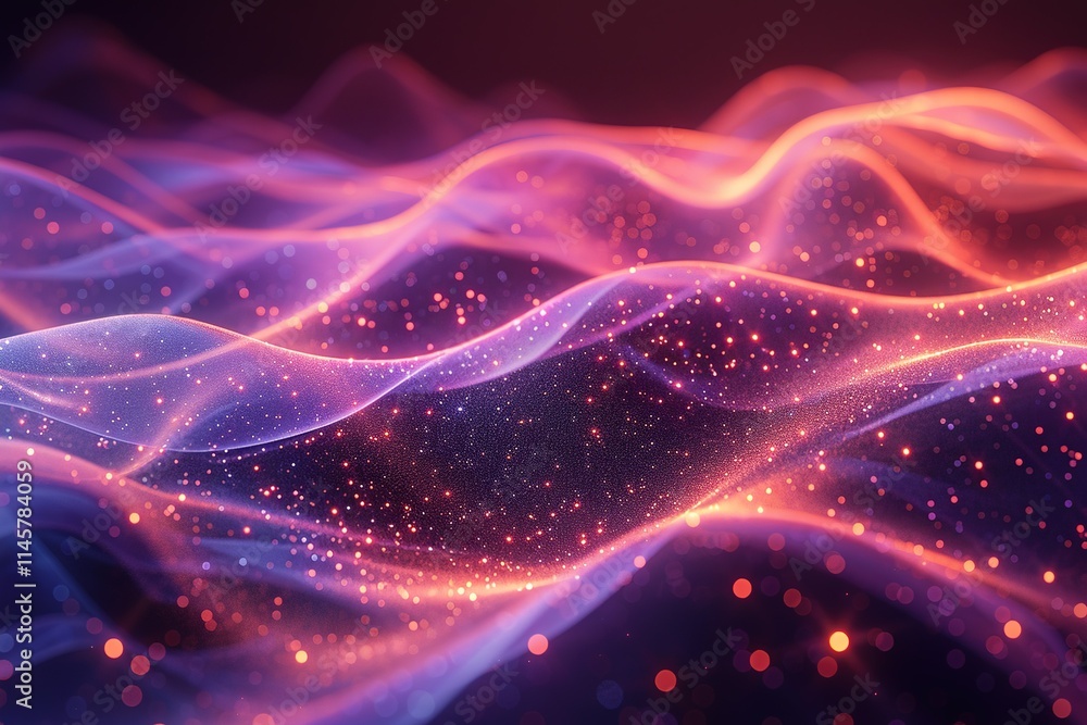 Fototapeta premium A purple and orange wave with a lot of sparkles