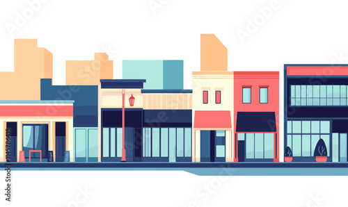 Minimalist 3D Vector Illustration of Urban Street Shops in Flat Design