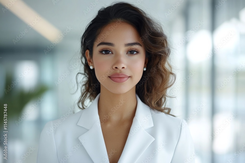 Confident businesswoman in a modern office setting with natural light and contemporary decor Confident businesswoman in a modern office setting with natural light and contemporary decor