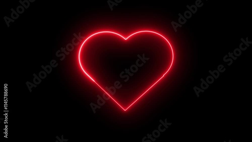 neon red heart beat with love icon animation on a black background.