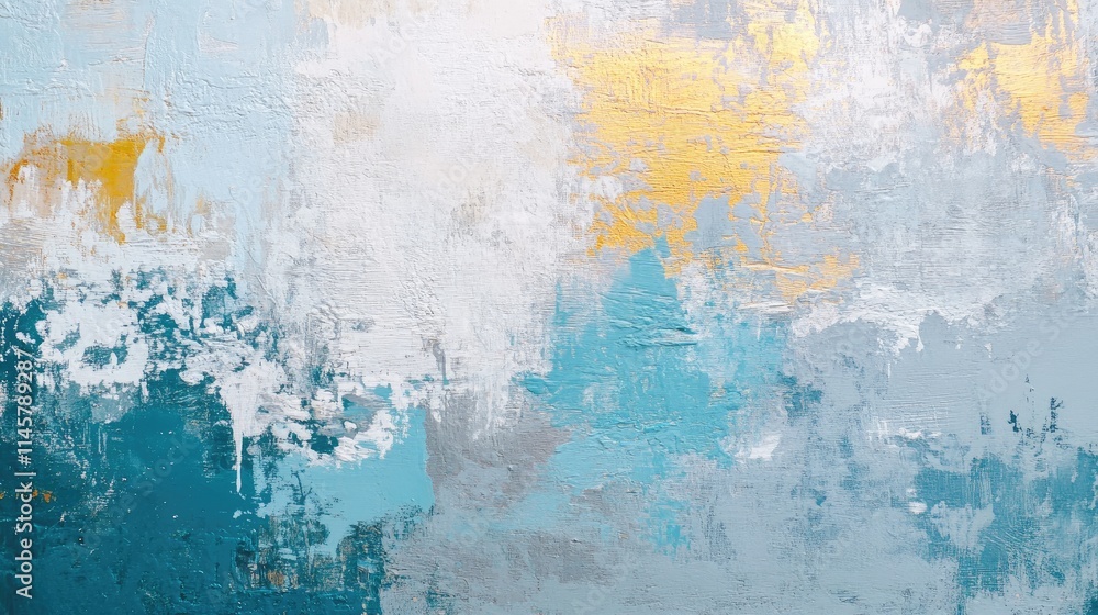 Fototapeta premium Abstract textured wall in light blue gray with hints of gold and white creating an impressive colorful background for artistic designs