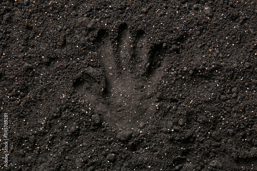 Palm print on black soil